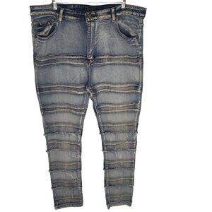 Streetwear  M. Society Jeans Mens 42x32  Light Wash Distressed Textured  Denim